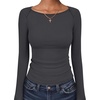 image:imageANRABESS Womens Long Sleeve Boat Neck Fitted Tops  Ribbed Slim Fit Basic Shirts Soft Stretchy Breathable Layer Tee Fall Winter Casual Work Travel Vacation Everyday WearDeep Grey