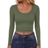 image:imageANRABESS Womens Scoop Neck Fitted Long Sleeve Crop Tops  Comfy Soft Stretch Ribbed T ShirtsSlimBasic Layering TeeCasual Daily Wear Work OutfitsSpring Fall Winter ClothesArmy Green