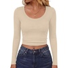 image:imageANRABESS Womens Scoop Neck Fitted Long Sleeve Crop Tops  Comfy Soft Stretch Ribbed T ShirtsSlimBasic Layering TeeCasual Daily Wear Work OutfitsSpring Fall Winter ClothesBeige