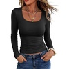 image:imageANRABESS Womens Square Neck Long Sleeve Double Lined Tops  Soft Comfy Stretchy Slim Basic Tee Shirts Going Out Work amp Casual  Fall Winter Outfits Trendy Y2K Layering UnderscrubBlack
