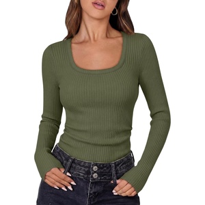image:imageANRABESS Ribbed Square Neck Slim Long Sleeve Shirts for Women  Cozy Soft Stretchy Knit Basic Tops Business Casual Work Going Out Daily Wear Fall Winter Trendy Layering ClothesArmy Green