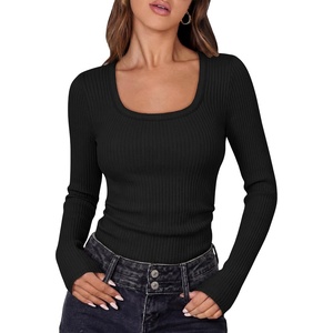 image:imageANRABESS Ribbed Square Neck Slim Long Sleeve Shirts for Women  Cozy Soft Stretchy Knit Basic Tops Business Casual Work Going Out Daily Wear Fall Winter Trendy Layering ClothesBlack