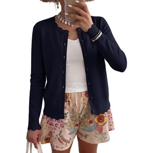 image:imageANRABESS Women Lightweight Button Down Cardigan Sweaters  Long Sleeve Crew Neck Scalloped TrimSummer Soft Knit Work Business Casual Outfits 2026 Fall Trendy Travel OutingsNavy Blue