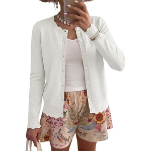 image:imageANRABESS Women Lightweight Button Down Cardigan Sweaters  Long Sleeve Crew Neck Scalloped TrimSummer Soft Knit Work Business Casual Outfits 2026 Fall Trendy Travel OutingsWhite