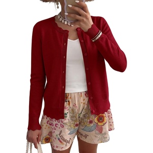 image:imageANRABESS Women Lightweight Button Down Cardigan Sweaters  Long Sleeve Crew Neck Scalloped TrimSummer Soft Knit Work Business Casual Outfits 2026 Fall Trendy Travel OutingsRed