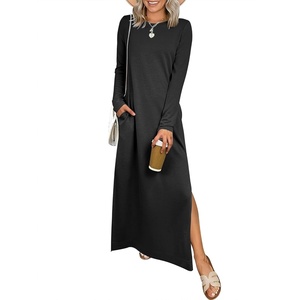 image:imageANRABESS Women Long Sleeve Dresses 2026 Fall Casual Crewneck Loose Fit Split Flowy WrinkleFree Travel Vacation Maxi DressBlack