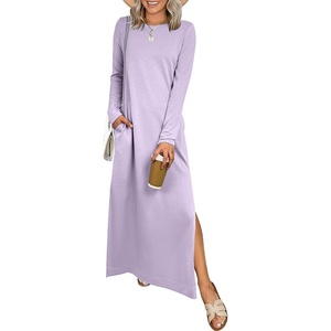 image:imageANRABESS Women Long Sleeve Dresses 2026 Fall Casual Crewneck Loose Fit Split Flowy WrinkleFree Travel Vacation Maxi DressLight Purple