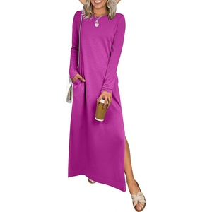 image:imageANRABESS Women Long Sleeve Dresses 2026 Fall Casual Crewneck Loose Fit Split Flowy WrinkleFree Travel Vacation Maxi DressPurple Red