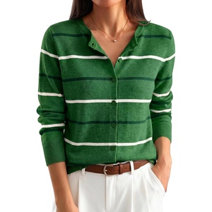 image:imageANRABESS Womens Button Down Lightweight Cardigan Sweaters  Fall Fashion Crew Neck Long Sleeve ShirtsStriped amp Solid Business Casual Outfits Daily Office TravelSpring Layer ClothesGreen Beige Stripe