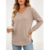 image:imageANRABESS Long Sleeve Shirts for Women Fall V Neck Sweatshirts  Lightweight Fleece Pullover with PocketsCurved Hem TunicLoose Casual Top for Work amp Everyday WearAlmond