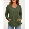 image:imageANRABESS Long Sleeve Shirts for Women Fall V Neck Sweatshirts  Lightweight Fleece Pullover with PocketsCurved Hem TunicLoose Casual Top for Work amp Everyday WearArmy Green