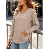 image:imageANRABESS Long Sleeve Shirts for Women Fall V Neck Sweatshirts  Lightweight Fleece Pullover with PocketsCurved Hem TunicLoose Casual Top for Work amp Everyday WearAlmond