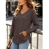 image:imageANRABESS Long Sleeve Shirts for Women Fall V Neck Sweatshirts  Lightweight Fleece Pullover with PocketsCurved Hem TunicLoose Casual Top for Work amp Everyday WearCoffee