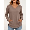 image:imageANRABESS Long Sleeve Shirts for Women Fall V Neck Sweatshirts  Lightweight Fleece Pullover with PocketsCurved Hem TunicLoose Casual Top for Work amp Everyday WearLight Brown