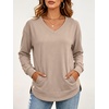image:imageANRABESS Long Sleeve Shirts for Women Fall V Neck Sweatshirts  Lightweight Fleece Pullover with PocketsCurved Hem TunicLoose Casual Top for Work amp Everyday WearAlmond