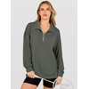 image:imageANRABESS Quarter Zip Loose Long Sleeve Waffle Knit Sweatshirt  Cozy Stretchy Drop Shoulder Ribbed Cuffs Side Slits for Easy Movement Casual Daily to Travel Spring Fall Winter WardrobeArmy Green