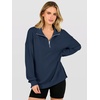 image:imageANRABESS Quarter Zip Loose Long Sleeve Waffle Knit Sweatshirt  Cozy Stretchy Drop Shoulder Ribbed Cuffs Side Slits for Easy Movement Casual Daily to Travel Spring Fall Winter WardrobeNavy Blue