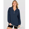 image:imageANRABESS Quarter Zip Loose Long Sleeve Waffle Knit Sweatshirt  Cozy Stretchy Drop Shoulder Ribbed Cuffs Side Slits for Easy Movement Casual Daily to Travel Spring Fall Winter WardrobeNavy Blue