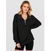 image:imageANRABESS Quarter Zip Loose Long Sleeve Waffle Knit Sweatshirt  Cozy Stretchy Drop Shoulder Ribbed Cuffs Side Slits for Easy Movement Casual Daily to Travel Spring Fall Winter WardrobeBlack