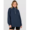 image:imageANRABESS Quarter Zip Loose Long Sleeve Waffle Knit Sweatshirt  Cozy Stretchy Drop Shoulder Ribbed Cuffs Side Slits for Easy Movement Casual Daily to Travel Spring Fall Winter WardrobeNavy Blue