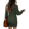 image:imageANRABESS Women Long Sleeve Turtle Mock Neck Rib Knit Stretch Slim Fitted Bodycon Sweater Mini Short Dress 2026 Fall OutfitsArmy Green