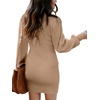 image:imageANRABESS Women Long Sleeve Turtle Mock Neck Rib Knit Stretch Slim Fitted Bodycon Sweater Mini Short Dress 2026 Fall OutfitsCamel