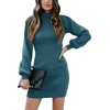 image:imageANRABESS Women Long Sleeve Turtle Mock Neck Rib Knit Stretch Slim Fitted Bodycon Sweater Mini Short Dress 2026 Fall OutfitsDenim Blue
