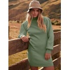 image:imageANRABESS Women Long Sleeve Turtle Mock Neck Rib Knit Stretch Slim Fitted Bodycon Sweater Mini Short Dress 2026 Fall OutfitsGreen Gray