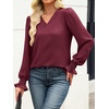 image:imageANRABESS Womens Business Casual Blouses Long Sleeve Tops  V Neck Puff Sleeve Smocked Cuff Shirts Soft Breathable Dressy Elegant Office Work Outfits Fall Spring ClothesBurgundy Wine Red