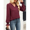 image:imageANRABESS Womens Business Casual Blouses Long Sleeve Tops  V Neck Puff Sleeve Smocked Cuff Shirts Soft Breathable Dressy Elegant Office Work Outfits Fall Spring ClothesBurgundy Wine Red