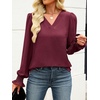 image:imageANRABESS Womens Business Casual Blouses Long Sleeve Tops  V Neck Puff Sleeve Smocked Cuff Shirts Soft Breathable Dressy Elegant Office Work Outfits Fall Spring ClothesBurgundy Wine Red