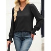 image:imageANRABESS Womens Business Casual Blouses Long Sleeve Tops  V Neck Puff Sleeve Smocked Cuff Shirts Soft Breathable Dressy Elegant Office Work Outfits Fall Spring ClothesBlack
