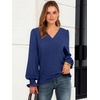 image:imageANRABESS Womens Business Casual Blouses Long Sleeve Tops  V Neck Puff Sleeve Smocked Cuff Shirts Soft Breathable Dressy Elegant Office Work Outfits Fall Spring ClothesNavy Blue
