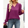 image:imageANRABESS Womens Business Casual Blouses Long Sleeve Tops  V Neck Puff Sleeve Smocked Cuff Shirts Soft Breathable Dressy Elegant Office Work Outfits Fall Spring ClothesPurple Red