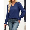 image:imageANRABESS Womens Business Casual Blouses Long Sleeve Tops  V Neck Puff Sleeve Smocked Cuff Shirts Soft Breathable Dressy Elegant Office Work Outfits Fall Spring ClothesNavy Blue