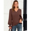 image:imageANRABESS Womens Business Casual Blouses Long Sleeve Tops  V Neck Puff Sleeve Smocked Cuff Shirts Soft Breathable Dressy Elegant Office Work Outfits Fall Spring ClothesCoffee