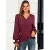 image:imageANRABESS Womens Business Casual Blouses Long Sleeve Tops  V Neck Puff Sleeve Smocked Cuff Shirts Soft Breathable Dressy Elegant Office Work Outfits Fall Spring ClothesBurgundy Wine Red