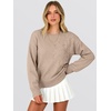 image:imageANRABESS Womens Long Sleeve Crewneck Flower Sweater Knit Top  3D Floral Applique Embroidered Pullover Drop Shoulder Ribbed Trim Soft Cozy Fall Winter Sweaters for Casual Work HolidayKhaki