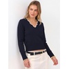 image:imageANRABESS Womens Long Sleeve Cropped Pullover Sweaters  V Neck Scalloped Lightweight Sweater Tops Soft Comfy Business Casual Work Travel Vacation Fall Winter Layer ClothingNavy White