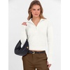 image:imageANRABESS Womens Long Sleeve Quarter Zip Cropped Sweater  V Neck Collared Thumb Holes Soft Ribbed Knit Pullover Top with Leggings Work Business CasualTravelFall Spring TransitionWhite