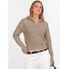 image:imageANRABESS Womens Long Sleeve Quarter Zip Cropped Sweater  V Neck Collared Thumb Holes Soft Ribbed Knit Pullover Top with Leggings Work Business CasualTravelFall Spring TransitionBright Tan