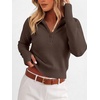 image:imageANRABESS Womens Long Sleeve Quarter Zip Cropped Sweater  V Neck Collared Thumb Holes Soft Ribbed Knit Pullover Top with Leggings Work Business CasualTravelFall Spring TransitionChocola