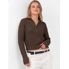 image:imageANRABESS Womens Long Sleeve Quarter Zip Cropped Sweater  V Neck Collared Thumb Holes Soft Ribbed Knit Pullover Top with Leggings Work Business CasualTravelFall Spring TransitionChocola