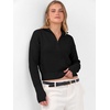 image:imageANRABESS Womens Long Sleeve Quarter Zip Cropped Sweater  V Neck Collared Thumb Holes Soft Ribbed Knit Pullover Top with Leggings Work Business CasualTravelFall Spring TransitionBlack