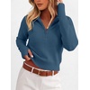 image:imageANRABESS Womens Long Sleeve Quarter Zip Cropped Sweater  V Neck Collared Thumb Holes Soft Ribbed Knit Pullover Top with Leggings Work Business CasualTravelFall Spring TransitionDeep Blue