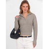 image:imageANRABESS Womens Long Sleeve Quarter Zip Cropped Sweater  V Neck Collared Thumb Holes Soft Ribbed Knit Pullover Top with Leggings Work Business CasualTravelFall Spring TransitionGrey Khaki