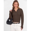 image:imageANRABESS Womens Long Sleeve Quarter Zip Cropped Sweater  V Neck Collared Thumb Holes Soft Ribbed Knit Pullover Top with Leggings Work Business CasualTravelFall Spring TransitionChocola