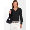 image:imageANRABESS Womens Long Sleeve V Neck Cropped Sweaters  Classic Pullover Basic Tops Soft Comfy Lightweight Business Casual Work Travel Vacation Fall Winter Layer ClothesBlack