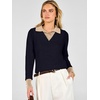 image:imageANRABESS Womens Polo V Neck Long Sleeve Pullover Sweaters  2 in 1 Color Block Lightweight Soft Knit Button Cuffs Sweater Tops Business Casual Office Clothes Daily Wear Fall WinterNavy Blue