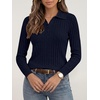 image:imageANRABESS Womens Polo V Neck Long Sleeve Pullover Sweaters  Soft Stretchy Ribbed Knit Shirts Lightweight Comfort  Business Casual Dressy Classic Top Fall Winter OutfitsNavy Blue